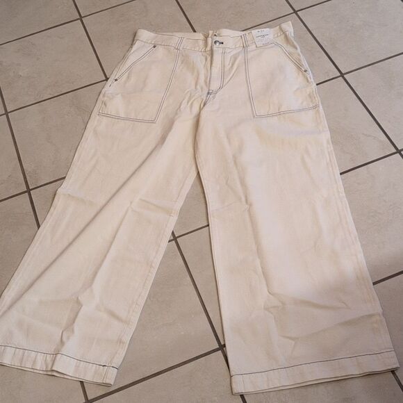 NWT Madewell Superwide-Leg Utility Jeans Canvas Beige Cream White Sz 33 - Picture 2 of 14